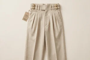 gurkha pleated trousers men beige flatlay front view
