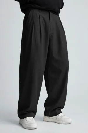 Seoul Black Korean Wide-Leg Pants - AURA FASHION Men's Black Korean Baggy Wide-Leg Pleated Pants - Streetwear Korean Pants - AURA FASHION