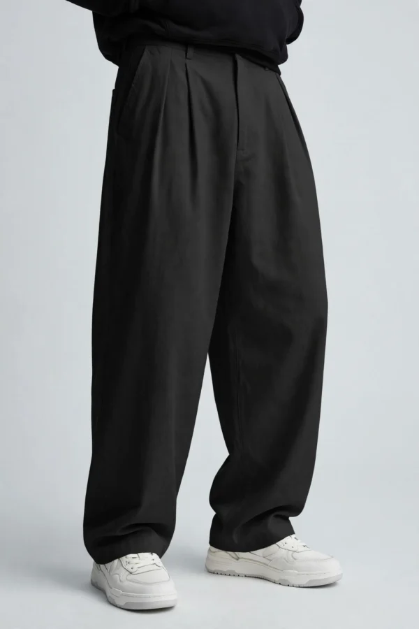 Seoul Black Korean Wide-Leg Pants - AURA FASHION Men's Black Korean Baggy Wide-Leg Pleated Pants - Streetwear Korean Pants - AURA FASHION