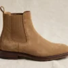 Side View Camel Suede Chelsea Boot - Premium Suede Boot Detail - AURA FASHION