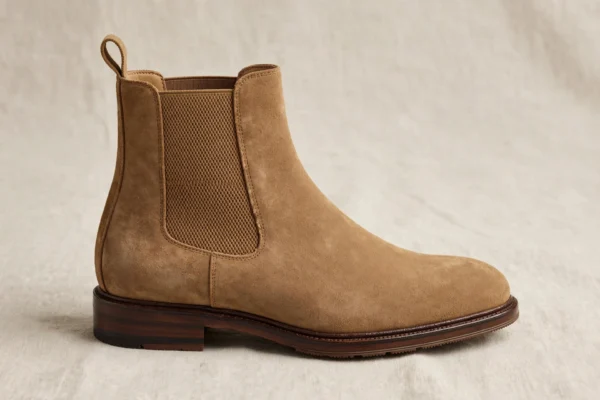 Side View Camel Suede Chelsea Boot - Premium Suede Boot Detail - AURA FASHION