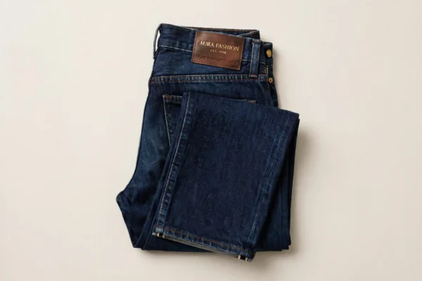 Men's Dark Indigo Bootcut Jeans Flatlay - Old Money Bootcut Denim - AURA FASHION