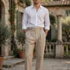 Gurkha Pleated Trousers Men Beige Styled Old Money Look gurkha pleated trousers men beige styled with white shirt old money