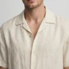 Men's Beige Cuban Collar Linen Shirt - Old Money Resort Shirt - AURA FASHION