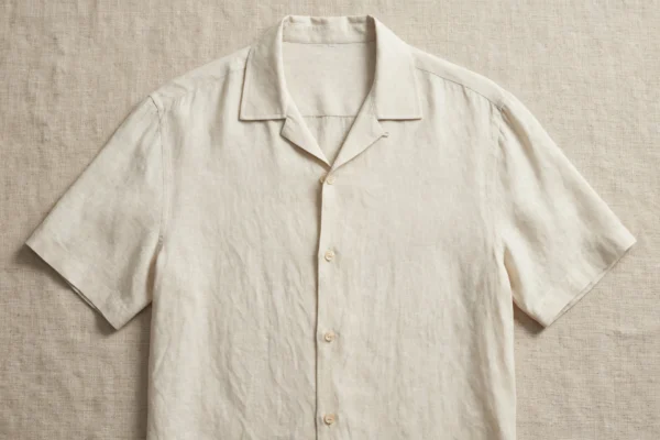 Beige Cuban Collar Linen Shirt Flatlay - Premium Linen Texture Detail