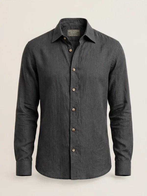 charcoal linen oxford shirt men front view