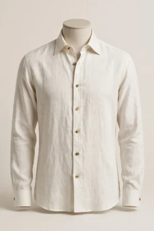 The Mayfair Linen Oxford Shirt - Ecru linen oxford shirt men ecru front view