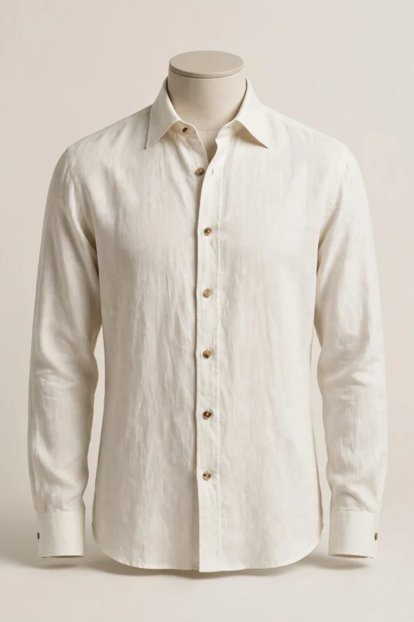 linen oxford shirt men ecru front view