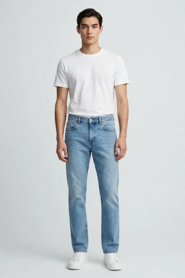 Men's light wash blue straight fit jeans Zara style - AURA FASHION