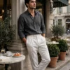 charcoal linen oxford shirt men styled old money look