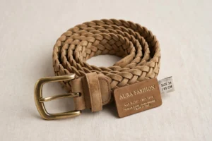 braided suede belt men tan flatlay front view